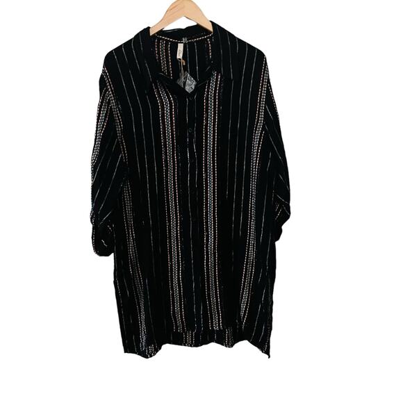 Elan Tops - Elan Melon Multicolored Striped Button Up Oversized Shirt Size M Medium NWT